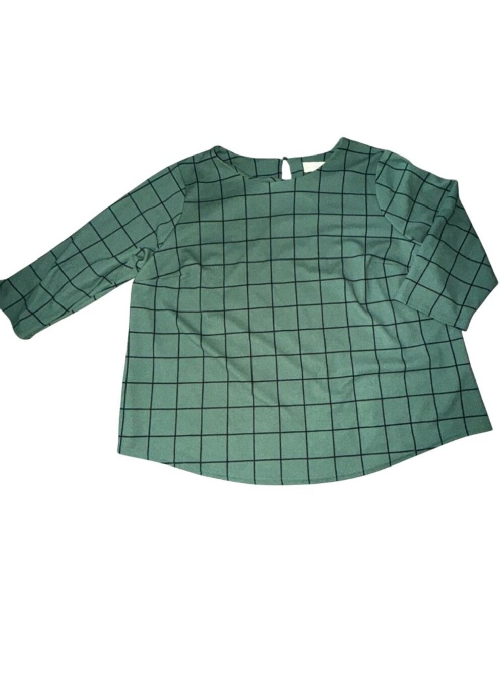 Melloday Womens Green Grid Pattern 3/4 Sleeve Blouse-2X-GUC